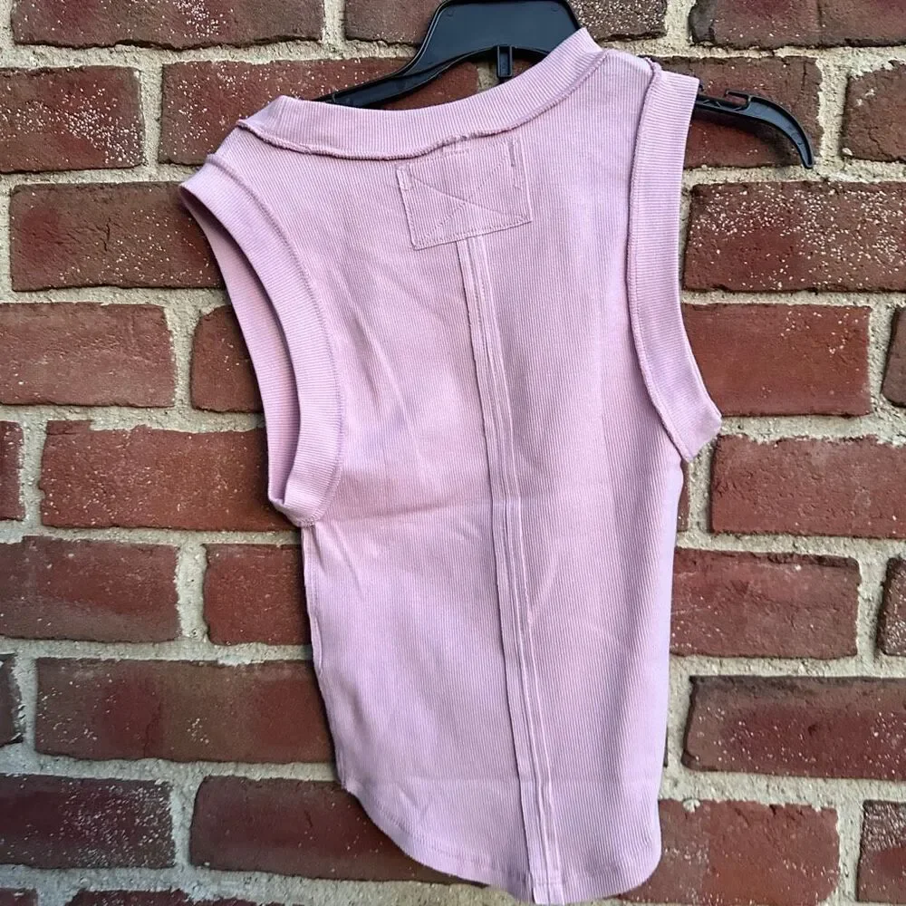 Free People We The Free Kate Ribbed Tank Pink Sleeveless Stretch Top M NEW